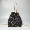 Japanese Style Cute Lunch Box Bento Bag Navy Blue Gold Flowers Drawstring Canvas Lunch Bag Large Capacity Lunch Tote Bag