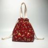 Japanese Style Cute Lunch Box Bento Bag Red Gold Flowers Drawstring Canvas Lunch Bag Large Capacity Lunch Tote Bag