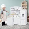 Qaba Toy Kitchen Set with Drinking Fountain,Microwave, Fridge and Accessories, Kids Pretend Play Kitchen Set with Safe Material, White