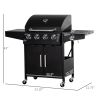 Outsunny 52 Barbecue Grill with Wheels 4+1 Burner Propane Gas Outdoor BBQ Trolley Side Burner Warming Rack Black