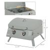 Outsunny 2 Burner Propane Gas Grill Portable Tabletop BBQ with Foldable Legs Lid Thermometer for Camping Light Grey