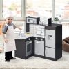 Qaba Kids Pretend Play Kitchen Set | Wooden Cooking Toy with Drinking Fountain, Microwave, Fridge | Black | Accessories Included