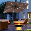 Outsunny 9' x 7' Patio Umbrella Outdoor Table Market Umbrella with Crank, Solar LED Lights, 45° Tilt, Push-Button Operation, for Deck, Pool, Brown