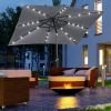 Outsunny 9 x 7 ft Patio Umbrella Outdoor Table Market with Crank Solar LED Lights Tilt Button for Deck Dark Gray