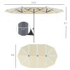 Outsunny 15ft Double-Sided Outdoor Umbrella with Solar Lights, UPF50+ Extra Large Aluminum Patio Umbrella with Crank, Cream White