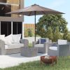 Outsunny 9x7 ft Outdoor Patio Solar Umbrella with Crank LED Lights Tilting Button Tan for Deck Pool Lawn Sun Protection