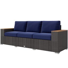3-Seat Outdoor Patio Sofa, PE Wicker Outdoor Couch with  Extra Wide Deep Seat, Wide Armrests 4" Cushions, Navy Blue