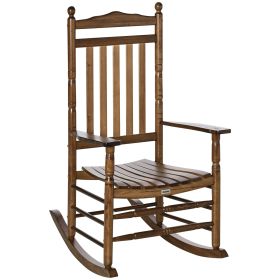 Traditional Wooden High-Back Rocking Chair for Porch, Indoor/Outdoor, Brown