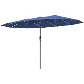Garden Parasol, Double-Sided Sun Umbrella with LED Solar Lights, Patio Parasol for Outdoor, Blue