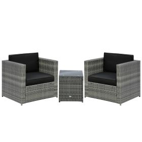Wicker Bistro Patio Set, 2 Porch Chairs & Glass Table, Black