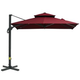 10ft Offset Patio Umbrella, Hanging Cantilever Umbrella, Square Shape, Aluminum Cross Base, Tilt, 360-Degree Rotation, Red