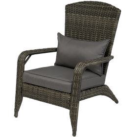 Patio Adirondack Chair with Rattan Wicker, Soft Cushions, Tall Curved Backrest for Deck or Garden, Mixed Gray (Option: Gray-760x580x220 mm)