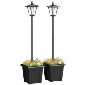 63" Solar Lamp Post Lights 2 Pack, Waterproof LED Solar Light Posts with Planter, Black (Option: Black-540x410x375 mm)