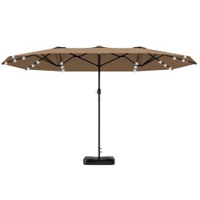 Garden Parasol 14.4 ft. Double-Sided Sun Umbrella with Base, Patio Parasol with LED Solar Lights, Khaki (Option: Khaki-1430x420x190 mm)