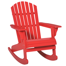 Wooden Adirondack Rocking Chair Outdoor Lounge Chair Fire Pit Seating with Slatted Wooden Design, Fanned Back, Red (Option: Red-975x605x210 mm)