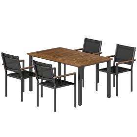 Outdoor Dining Set for 4, Patio Table and Chairs Set with 59" Rectangle Acacia Wood Table and 352 LBS Stackable Chairs (Option: Teak-975x810x163 mm)