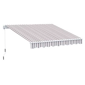 10' x 8' Retractable Awning, Patio Awnings, Sunshade Shelter w/ Manual Crank Handle, UV & Water-Resistant Fabric and Aluminum Frame for Deck, Ba (Option: Coffee Stripes-1685x220x180 mm)