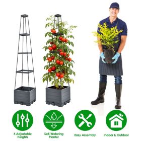 2Pack Raised Garden Bed Boxes With Trellis 56" Tomato Self-Watering Planter Box Indoor Outdoor With 4 Adjustable Heights 10 Clips 65FT Ties For C (Option: Grey)