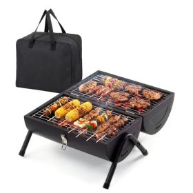 Portable Charcoal Grill Outdoor Stove, Two Side Carbon Griller For BBQ, Tabletop Barbecue Grill For Outdoor Camping Party, Black (Option: Default Title)