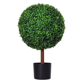 23.5" Artificial Boxwood Topiary Ball Tree, Fake Decorative Plant, Nursery Pot Included for Home, Balcony, Backyard and Garden (Option: Green-350x350x630 mm)