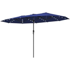 Garden Parasol, Double-Sided Sun Umbrella with LED Solar Lights, Patio Parasol for Outdoor, Navy Blue (Option: Navy Blue-1450x410x150 mm)