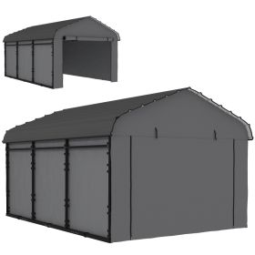 10' x 15' Metal Carport, Heavy Duty Garage Car Canopy with Galvanized Metal Roof and Removable Sidewalls, Dark Gray (Option: Dark Gray-1740x440x155 mm)