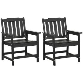 2 Piece All-Weather Patio Chairs, HDPE Patio Dining Chair Set, Heavy Duty Wood-Like Outdoor Furniture, Black (Option: Black-640x580x360 mm)