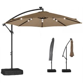 10 ft Cantilever Patio Umbrella with Light, Weight, Offset Hanging Outdoor Umbrella with Protective Cover, Tan (Option: Tan-1190x330x230 mm)