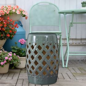 13" x 18" Ceramic Garden Stool with Woven Lattice Design & Glazed Strong Materials Decorative Outdoor Stool (Option: Green-402x402x557 mm)
