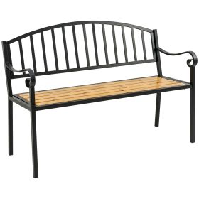 50" Garden Bench, Patio Loveseat with Antique Backrest, Wood Seat and Steel Frame for Backyard or Porch (Option: Natural Wood-1270x110x570 mm)