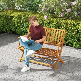 2-Person Foldable Outdoor Bench with Backrest and Armrests for Garden (Option: Teak-1100x470x170 mm)