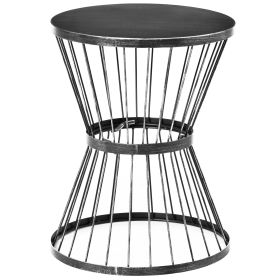 16" Steel Patio Side Table, Garden End Table with Hourglass Design, Accent Table for Outdoor and Indoor Use, Distressed Black (Option: Black-450x450x370 mm)