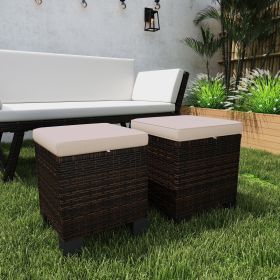 2 Piece Outdoor Ottomans with Cushions (Option: Cream White-430x430x320 mm)
