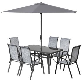 8 Pieces Patio Furniture Set with 9Ft Patio Umbrella, Outdoor Dining Table and Chairs, Mixed Gray (Option: Mixed Gray-1450x800x100 mm)