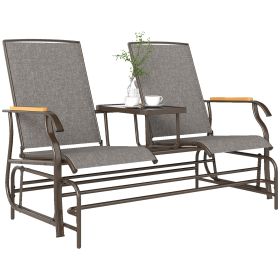 Outdoor 2-Person Glider Bench, Outside Glider Swing Chair Loveseat with Table, Steel Frame, Light Mixed Brown (Option: Light Mixed Brown-1430x700x200 mm)