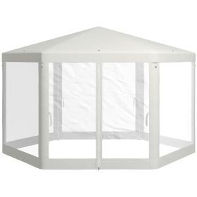 13' x 11' Outdoor Party Tent, Hexagon Sun Shade Shelter Canopy w/ Protective Mesh Sidewalls, Ropes & Stakes, Cream (Option: Cream White-1100x200x210 mm)