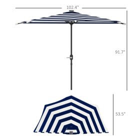 Outsunny Half Umbrella Outdoor Patio Umbrella, Small Balcony Umbrella, Vented Half Patio Umbrella With Crank 8 Ribs, Porch Umbrella For Garden De (Option: Navy Blue)