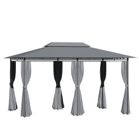 10' x 13' Outdoor Soft Top Gazebo Pergola with Curtains, 2-Tier Steel Frame Gazebo for Patio, Sage Gray (Option: Sage and Black-1980x340x200 mm)