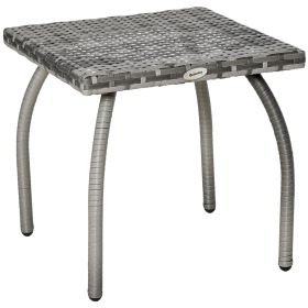 Outdoor PE Wicker Side Table, Small Square Rattan End Table, All-Weather Material Coffee Table for Garden, Balcony, Backyard, Grey (Option: Gray-480x480x110 mm)