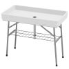Outsunny 3.4ft Folding Ice Cooler Table with Drain, Fill and Chill Table Outdoor Table Cooler with Storage Shelf