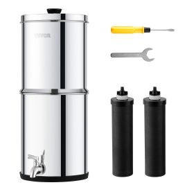 VEVOR 2.25G Gravity-fed Water Filter Countertop System Stainless Steel 2 Filters (Filter Cartridge Material: Activated Carbon Filter Cartridge, Water Purification Bucket Capacity: 2.25 gal)