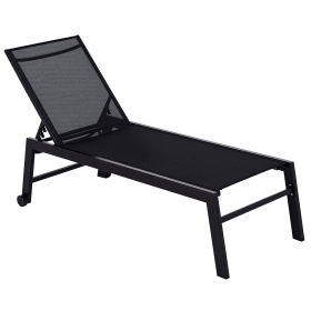 Outdoor Chaise Lounge with Wheels, Five Position Recliner for Sunbathing, Suntanning, Steel Frame, Breathable Fabric for Beach, Yard, Patio, Bla (Option: Black-1690x670x100 mm)