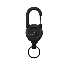 VIEJAKLG 3-in-1 Retractable Rope Carabiner Keychain, Strong Steel Wire Rope Buckle, Compact Outdoor Camping And Hiking Multifunctional Essential (Option: Black)