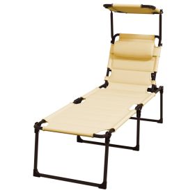 Outdoor Lounge Chair, 4 Position Adjustable Backrest, Folding, Cushioned w/ Sun Shade Roof & Pillow, Cream White (Option: Cream White-850x160x710 mm)