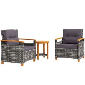 Outdoor Bistro Set Wicker Patio Furniture with Cushions for Porch, Backyard, Garden, Gray (Option: Gray-660x640x540 mm)