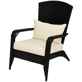 Patio Wicker Adirondack Chair, Outdoor Rattan Fire Pit Chairs w/ Soft Cushions, Tall Backrest, Tilted Seat, Cream White (Option: Cream White-760x580x220 mm)