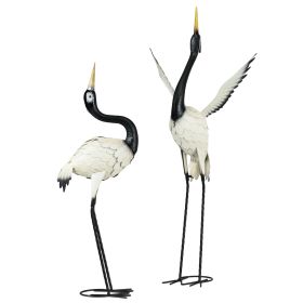 Set of 2 Garden Sculptures, Heron Garden Statues for Lawn, Patio, Backyard Decoration, 35.5" & 40.5", White & Black (Option: White, Black-575x270x310 mm)