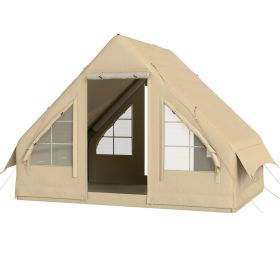 Inflatable Camping Tent With Hand Pump, 4 Season Blow Up Tent, Waterproof And Windproof With Mesh Windows And Doors (Color: Sand-740x400x380 mm)