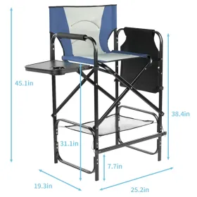 31" Tall Directors Chair With Footrest, 4Portable Bar Height Folding Camping Chair With Built-in Cup Holder, Side Table, Storage Pocket, Gray & N (Option: defaulttitle)