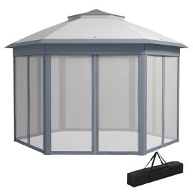 13' x 13' Pop Up Gazebo Hexagonal Canopy Shelter with 6 Zippered Mesh Netting for Patio Backyard Garden Wedding Party (Option: Gray-270x270x1170 mm)